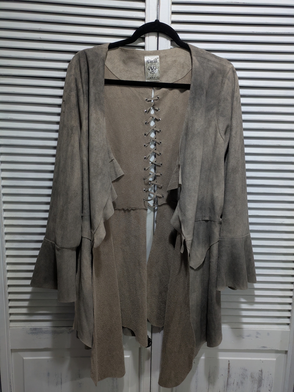 Vocal USA Women’s Faux Suede Lace-Up Corset Duster Jacket Taupe Boho XL (As Is)